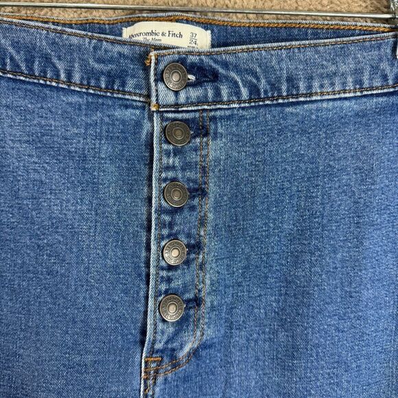 Abercrombie & Fitch Mom Jeans Womens Plus 37 Short Blue High Rise Raw Hem‎ NEW - Picture 3 of 14